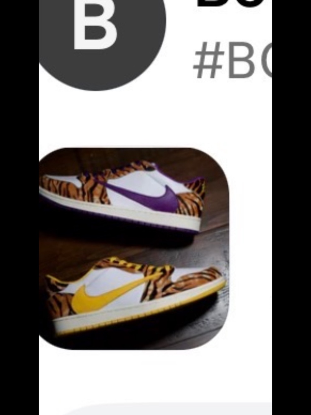 Nike Men's Low-Top Sneakers Tiger Print with Purple and Yellow Swooshes